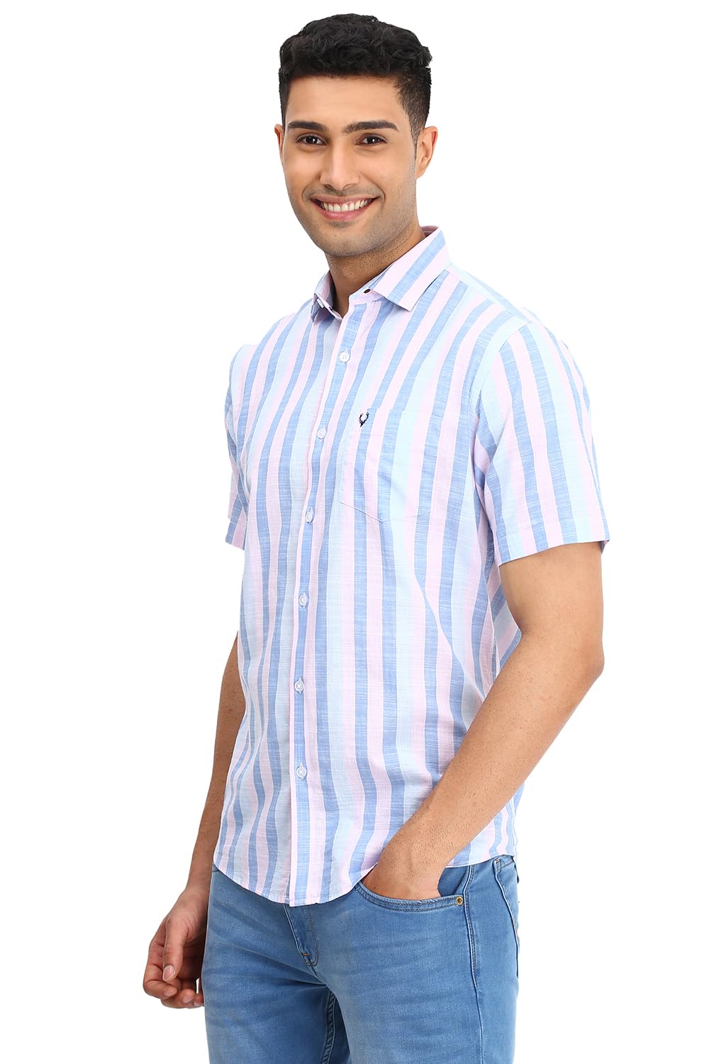 Allen Solly Men Blue Slim Fit Stripe Half Sleeves Casual Shirts