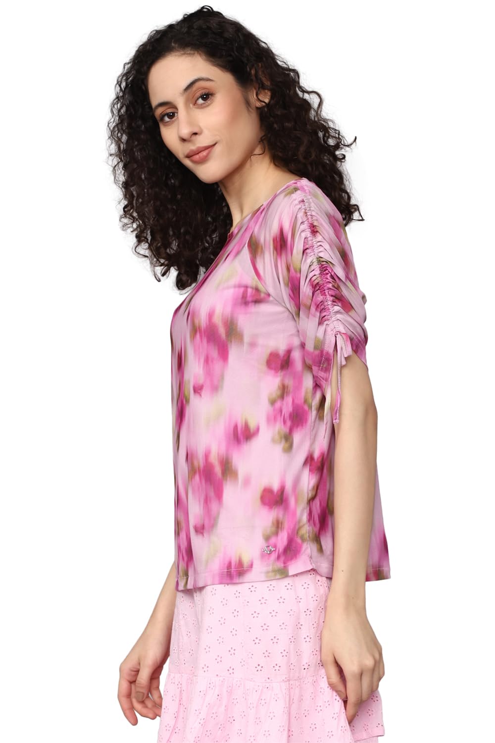 Allen Solly Women's Pink Printed Half Sleeve Casual Shirt