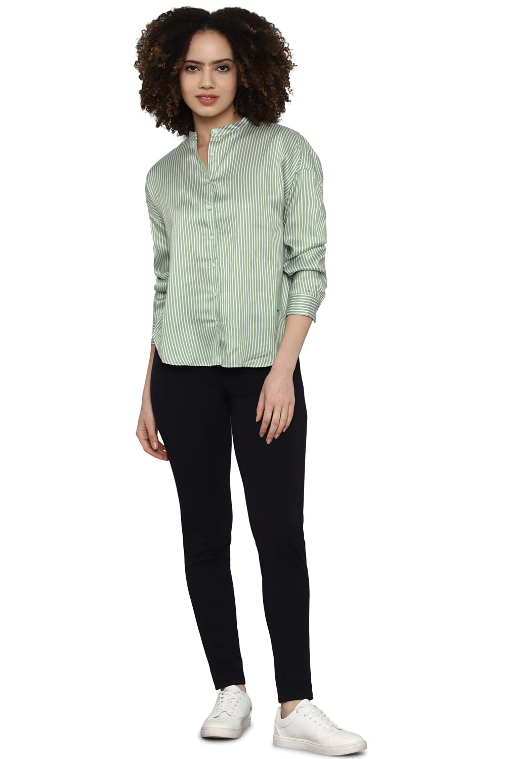 Allen Solly Women's Green Striped Long Sleeve Casual Shirt