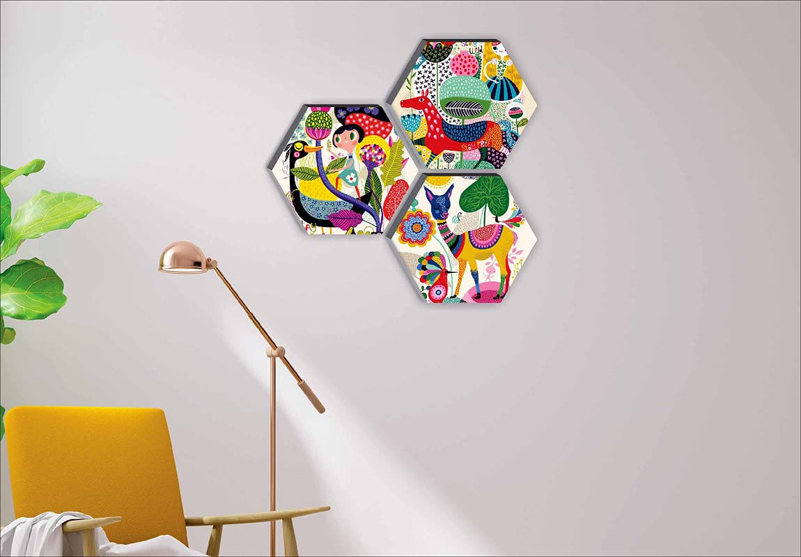 SAF paintings Set of 3 Hexagon Kid's Décor Modern Art UV Textured MDF Home Decorative Gift Item Painting 17 Inch X 17 Inch SANFHX17SMALL
