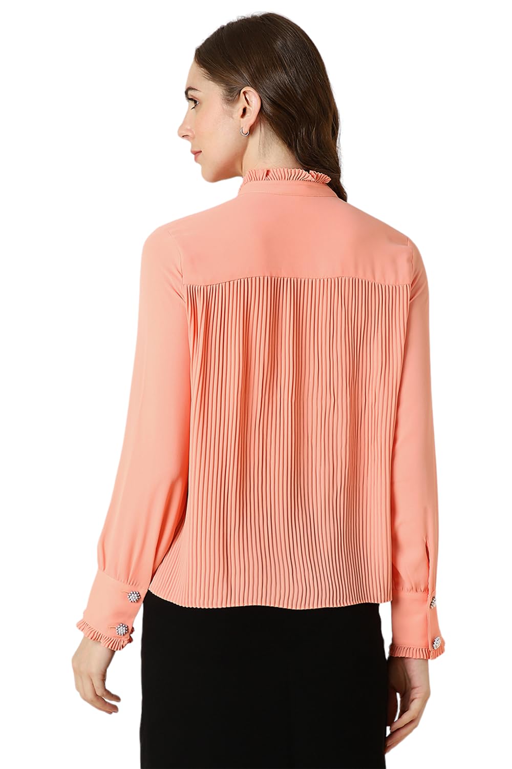 Allen Solly Women's Peach Plain Long Sleeve Formal Shirt
