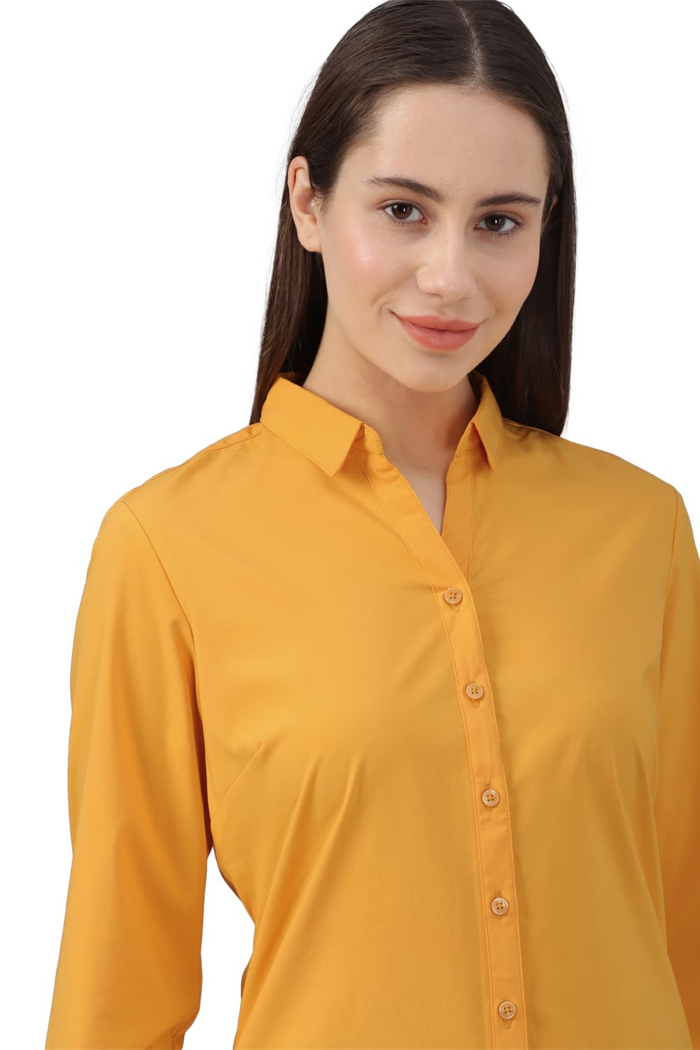 Allen Solly Women's Polyester Yellow Plain Long Sleeve Casual Shirt