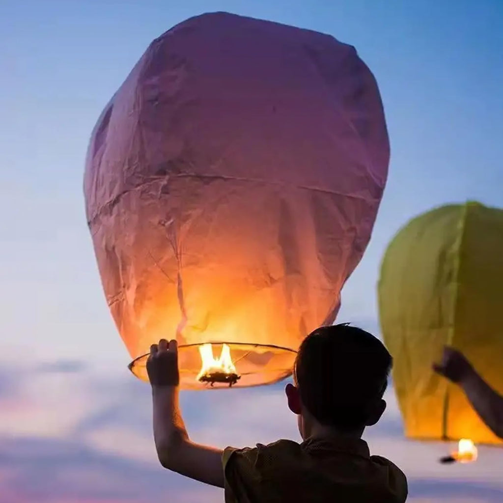 COTTONTEE Sky Lantern Assorted Colour Hot Air Balloon for Diwali/Marriage/Christmas/All Festival with Fuel Wax Candle for Birthday New Year (Pack of 10)