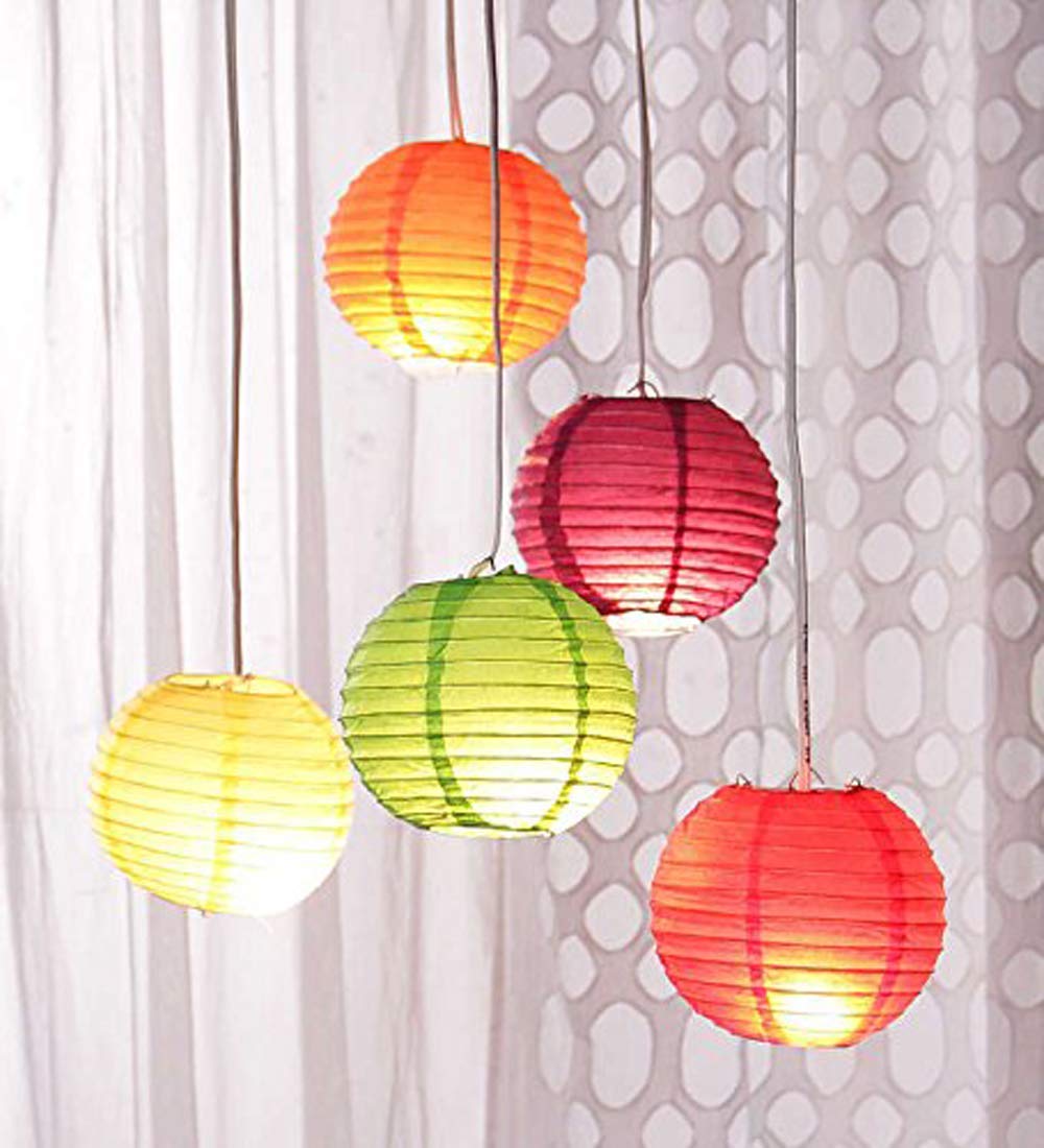 Rozi Decoration Paper Round Hanging Ball Lantern Lamps (Multicolour, 12 Inch) - Pack of 5