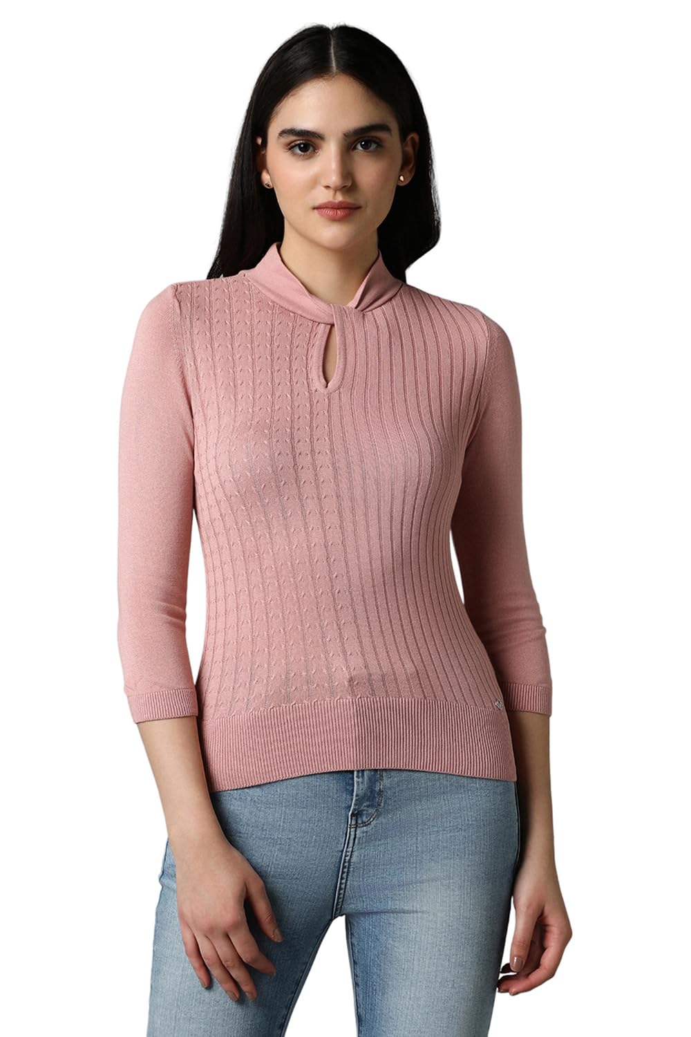 Allen Solly Women's Pink Plain 3/4 Sleeve Casual Shirt