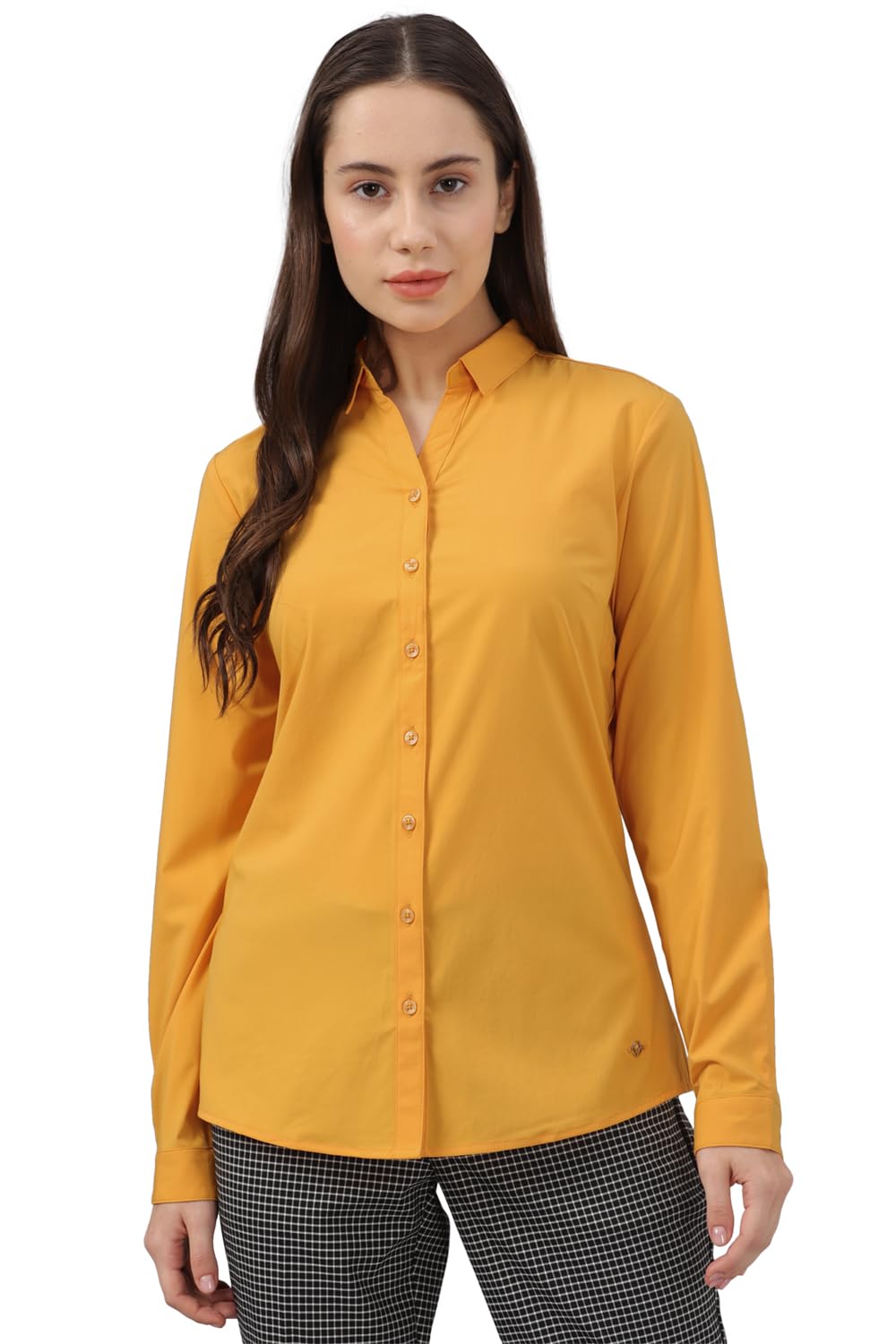 Allen Solly Women's Polyester Yellow Plain Long Sleeve Casual Shirt