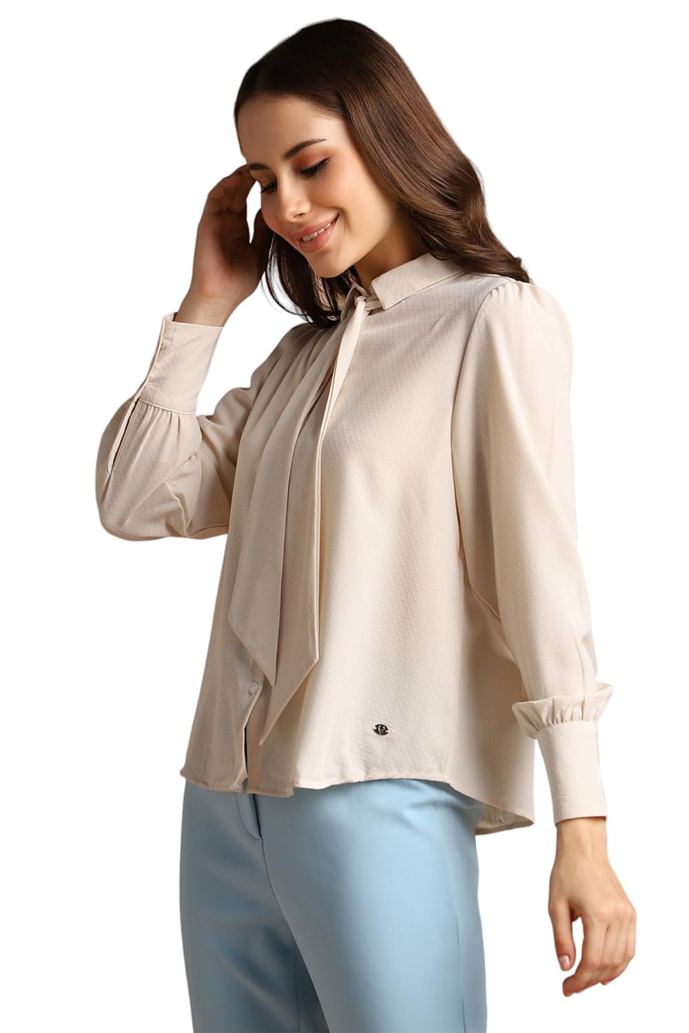 Allen Solly Women's Cream Plain Long Sleeve Formal Shirt