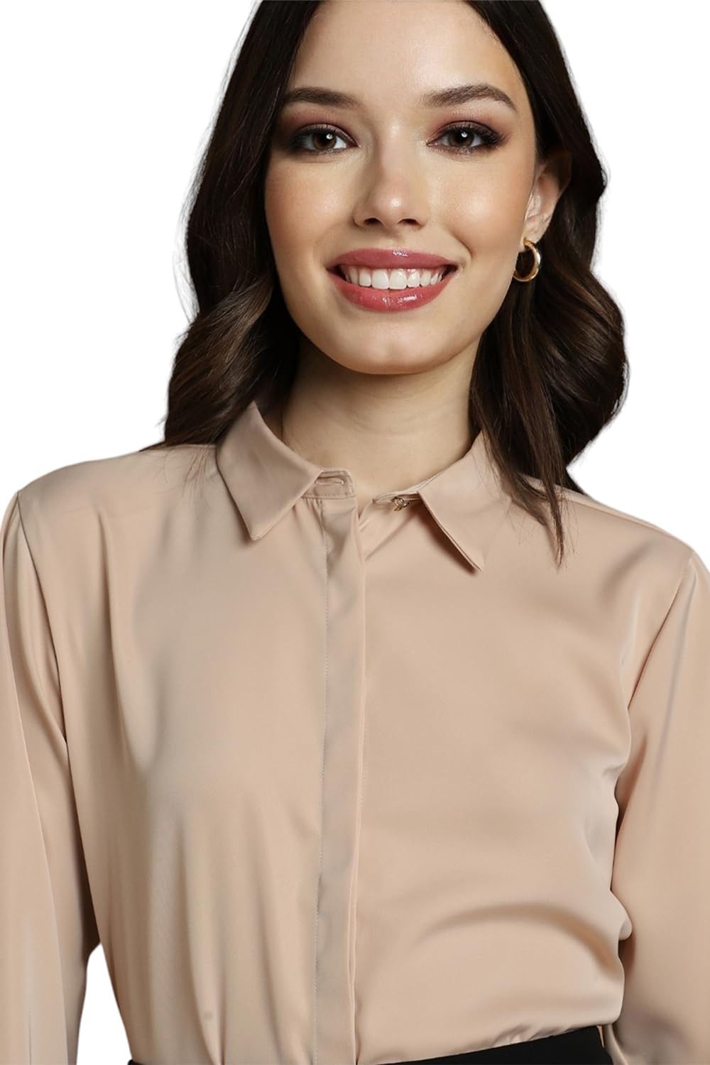 Allen Solly Women's Beige Plain Long Sleeve Formal Shirt