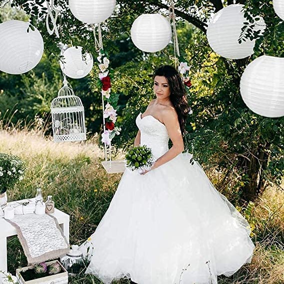 Wagela Round Hanging Ball Paper Hanging Lantern Paper Lamp for Decoration at Diwali Party Birthday Chrismas New Year Multicolor, Multicolor Paper Hanging Lantern (White 10 in_Pack of 5)