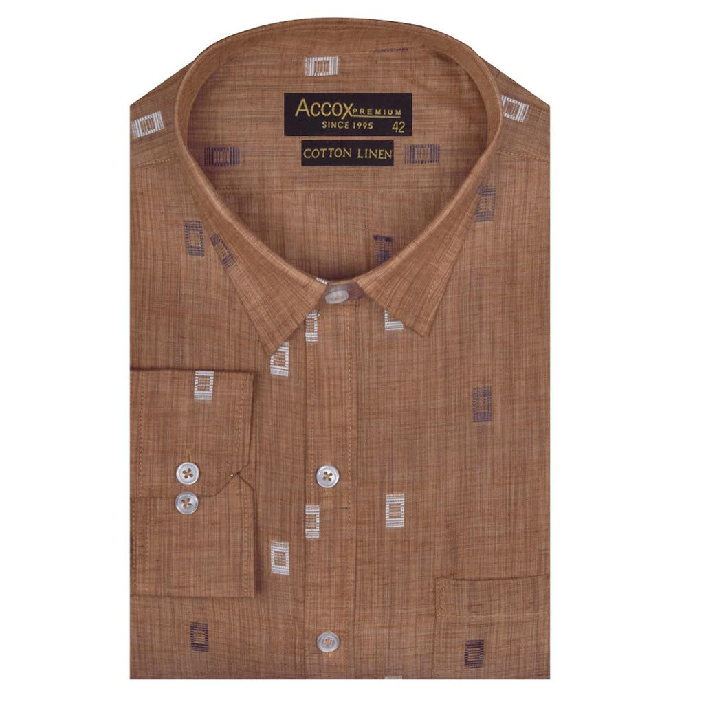 ACCOX Men's Breathable Cotton Linen Long Sleeves Regular Fit Printed Formal Shirt for Men (O_GCR348)