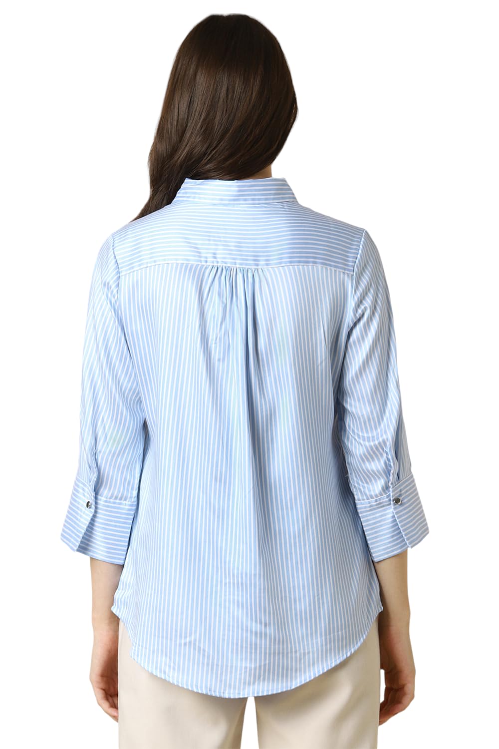Allen Solly Women's Blue Striped Short Sleeve Casual Shirt