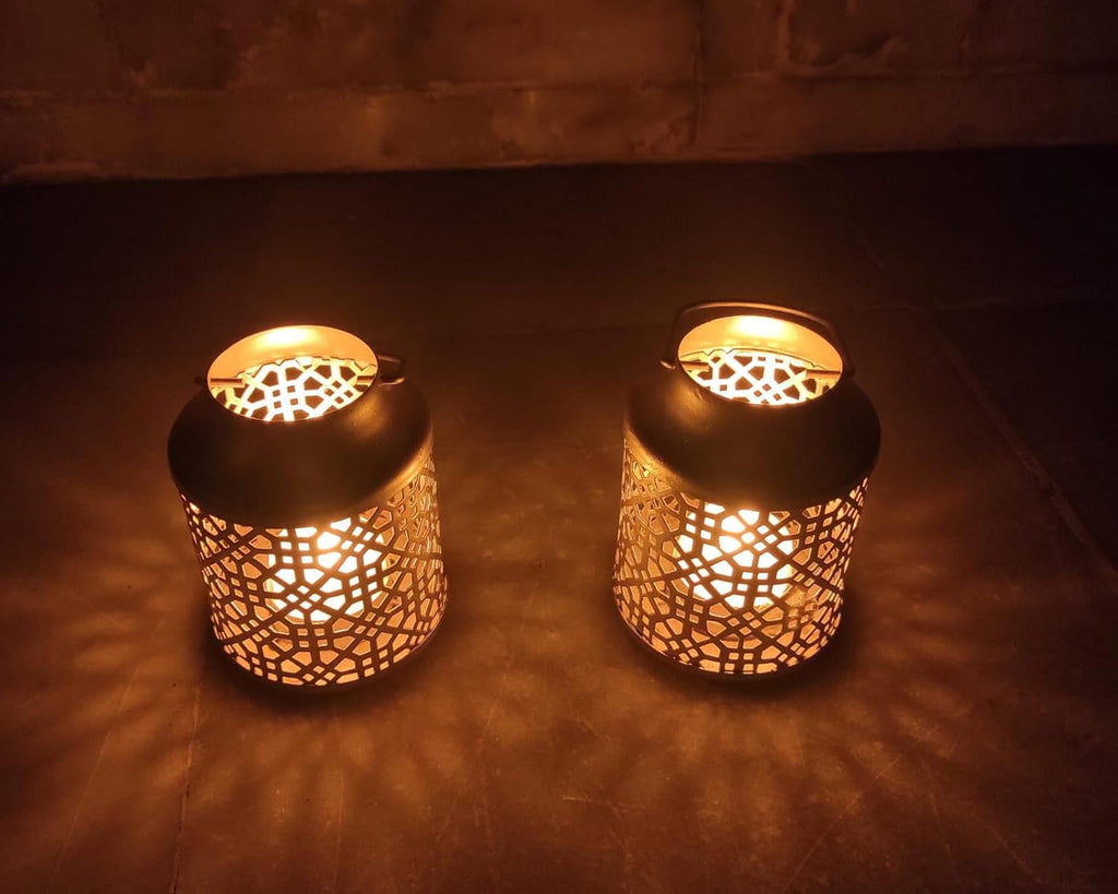 Prisma Collections Metal Hanging Lantern Tea Light Candle Holder,Centerpiece Diwali decoartion Gift Items lamp (Pack of 2)