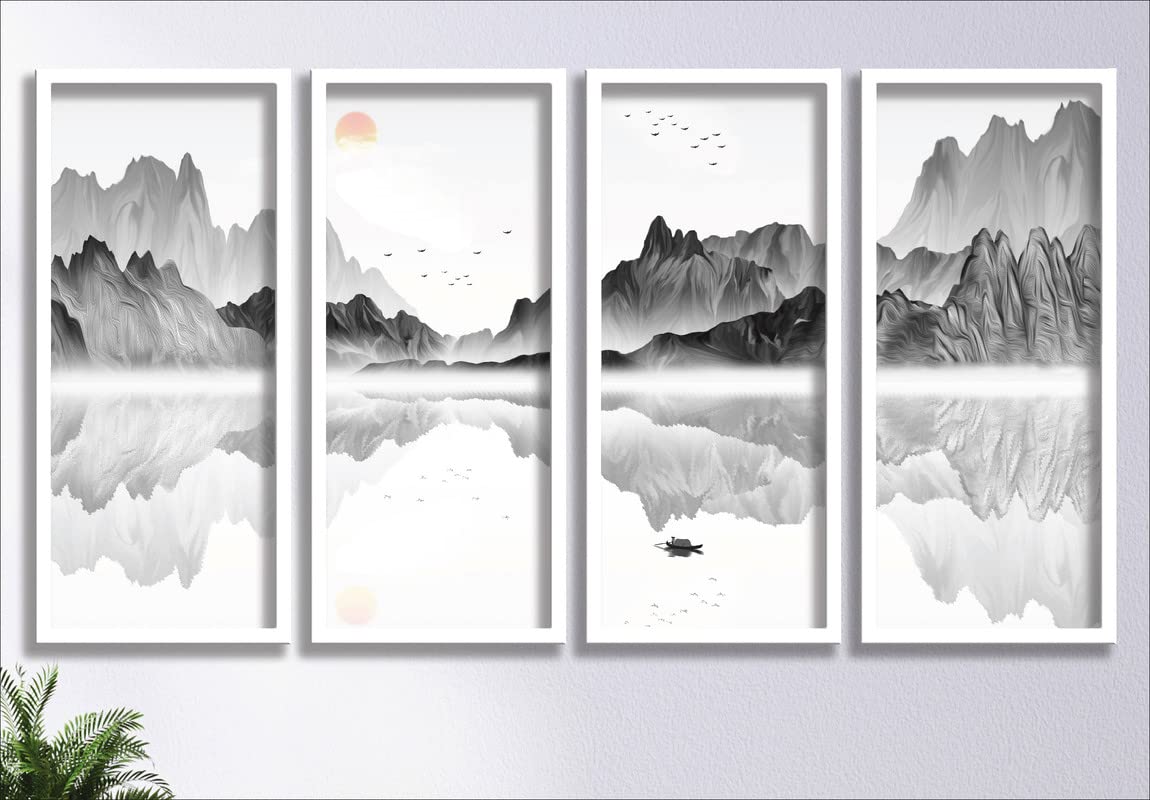 SAF paintings Set of 4 Premium modern art White Frame Wall Painting for Home decoration 30 inch x 16.5 inch COMBO-110-LP4