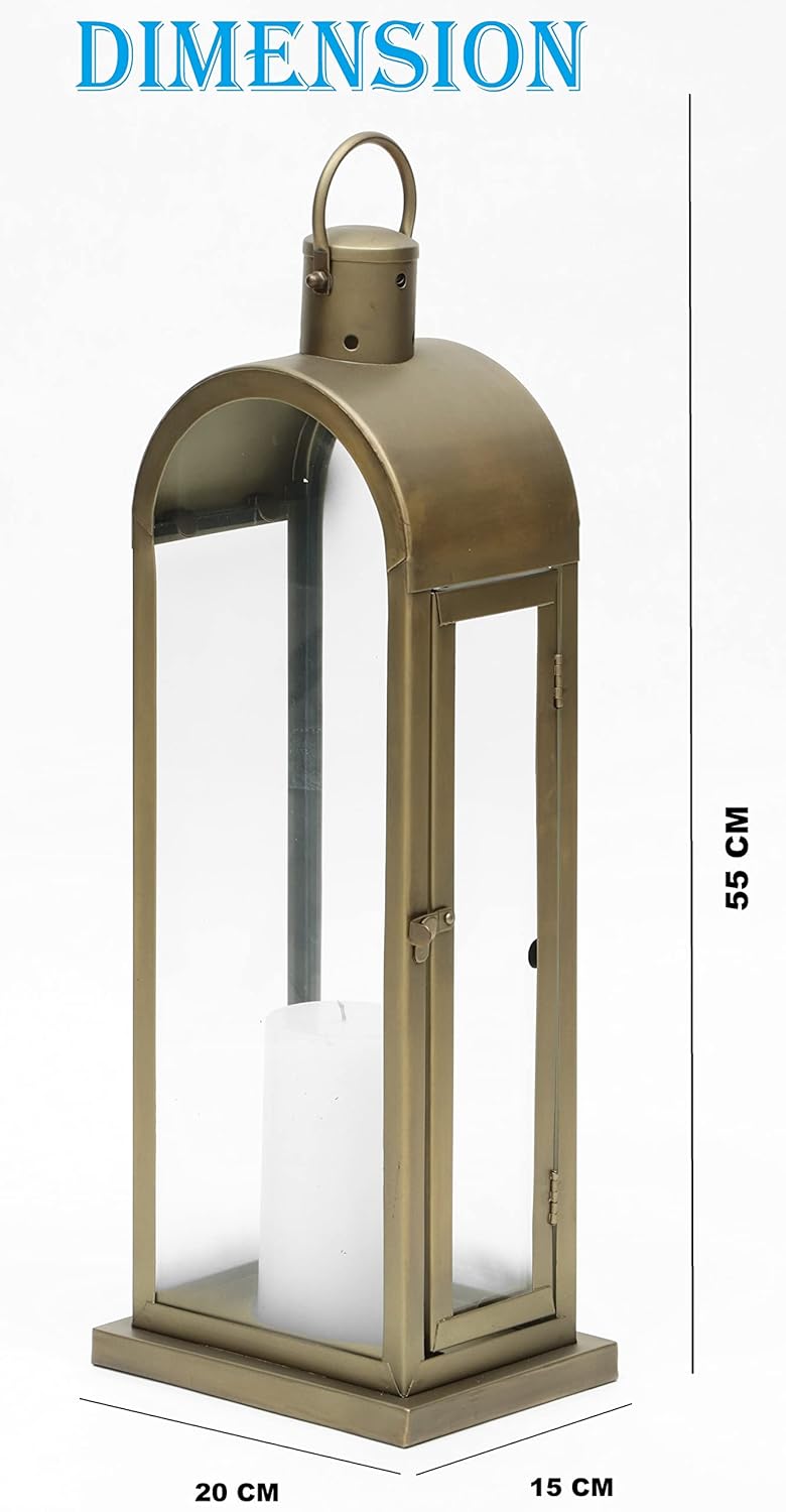 OPAXA LIVING - Antique Dome Metal Candle Lantern Handcrafted Premium Home Decor Lantern, Diwali Candle Holder (Large) (20x15x55 CM)