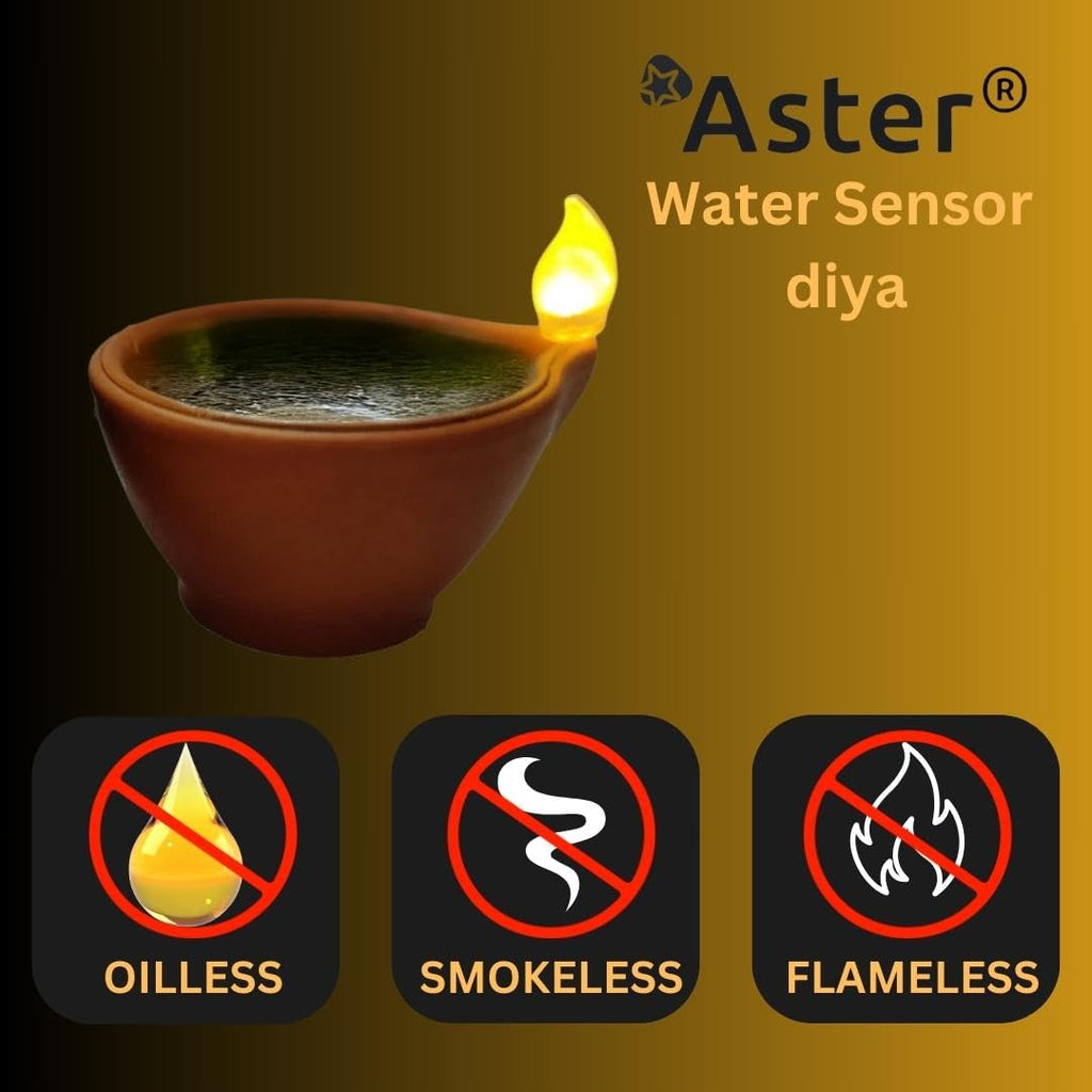 Aster Water Sensor LED Light Diyas / Deepak ( Pack of 12 ) / Flameless & Smokeless Warm Ambient Tea Light Candles for Diwali , New Year Home / Mandir Decoration ( Brown )