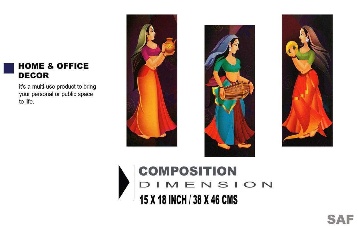 SAF paintings Tribal 6MM MDF Framed Set of 3 Digital Reprint 15 inch x 18 inch Painting () SAFJ34 SAFJ34