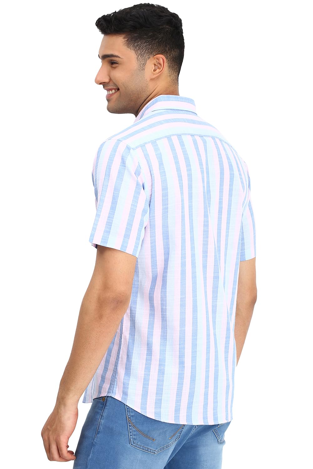 Allen Solly Men Blue Slim Fit Stripe Half Sleeves Casual Shirts