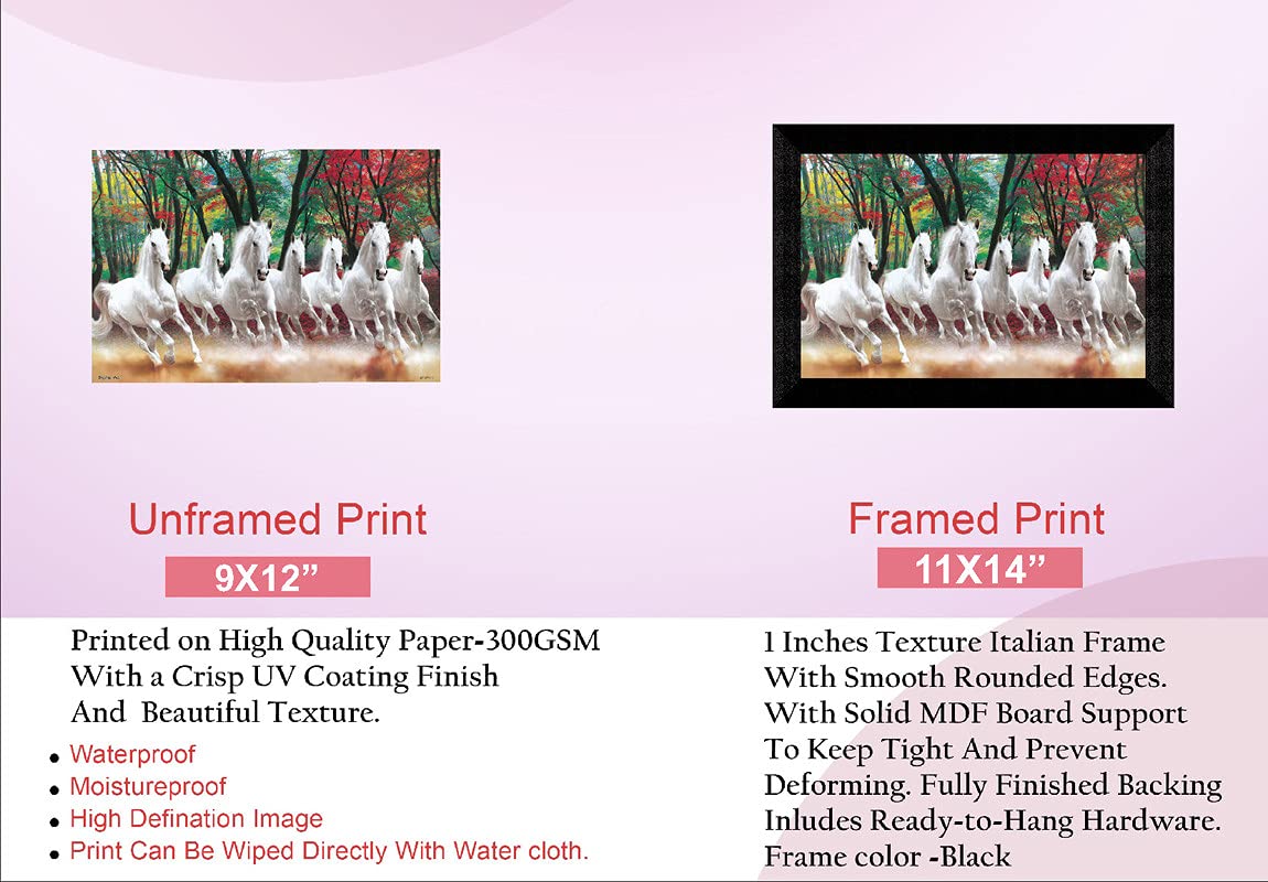 SAF paintings 7 Running Horses Nature UV Teatured Digital Reprint Framed Painting (11 inch X 14 inch) SANFK56