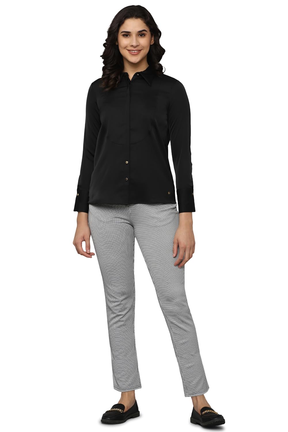 Allen Solly Women's Black Plain Long Sleeve Casual Shirt