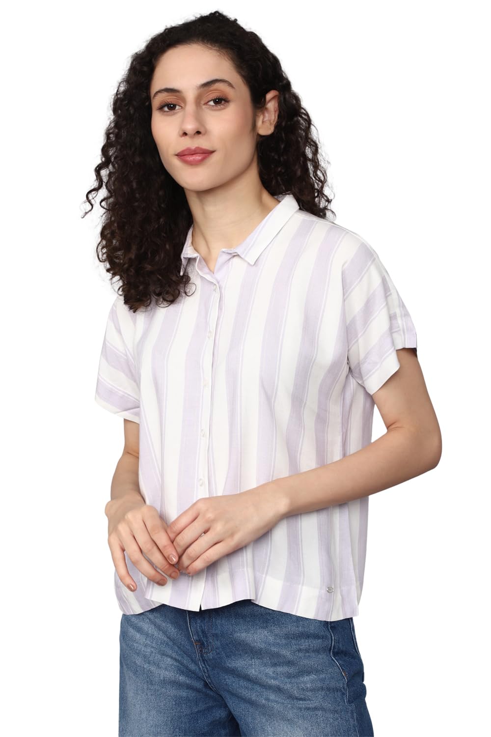 Allen Solly Women's White Striped Short Sleeve Casual Shirt
