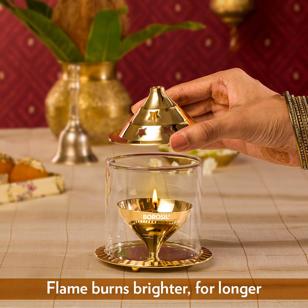 Borosil Akhand Diya (Medium, Brass) (HDADBTRD100)