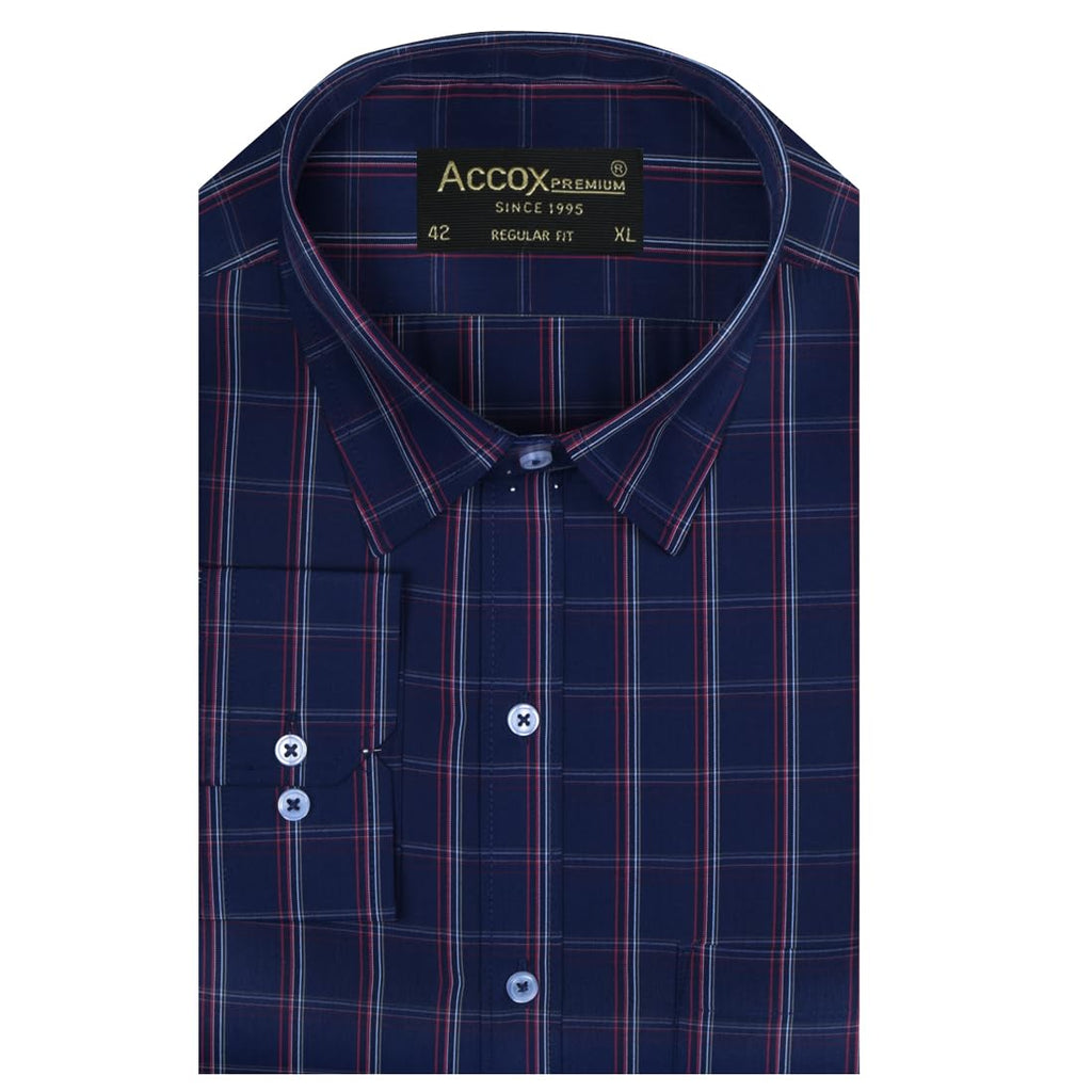 ACCOX Men's Breathable Cotton Full Long Sleeves Checkered Regular Fit Formal Shirt for Men (O_GCR393)