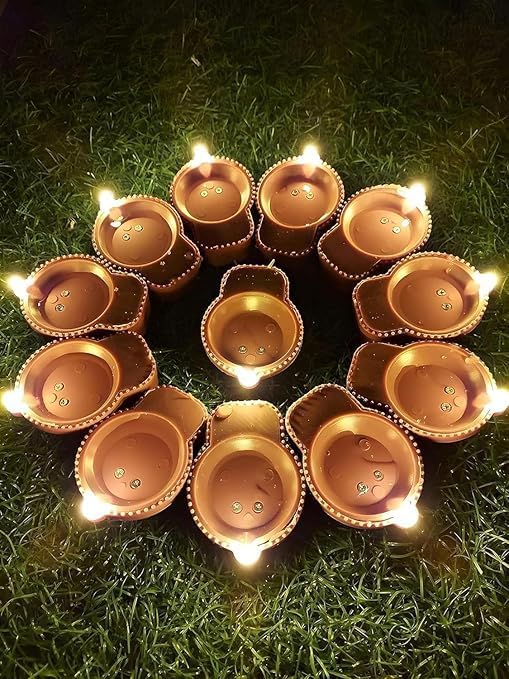 LUXELOOM Water Sensor Electric LED Diyas Plastic Flameless & Smokeless LED Diwali Light Diya Warm Tea Ligth Candles for All Festivals,Christmas,Home Decorators Led Diwali Diya (Pack of 30)