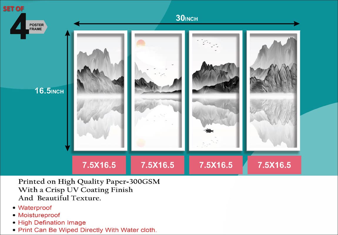 SAF paintings Set of 4 Premium modern art White Frame Wall Painting for Home decoration 30 inch x 16.5 inch COMBO-110-LP4