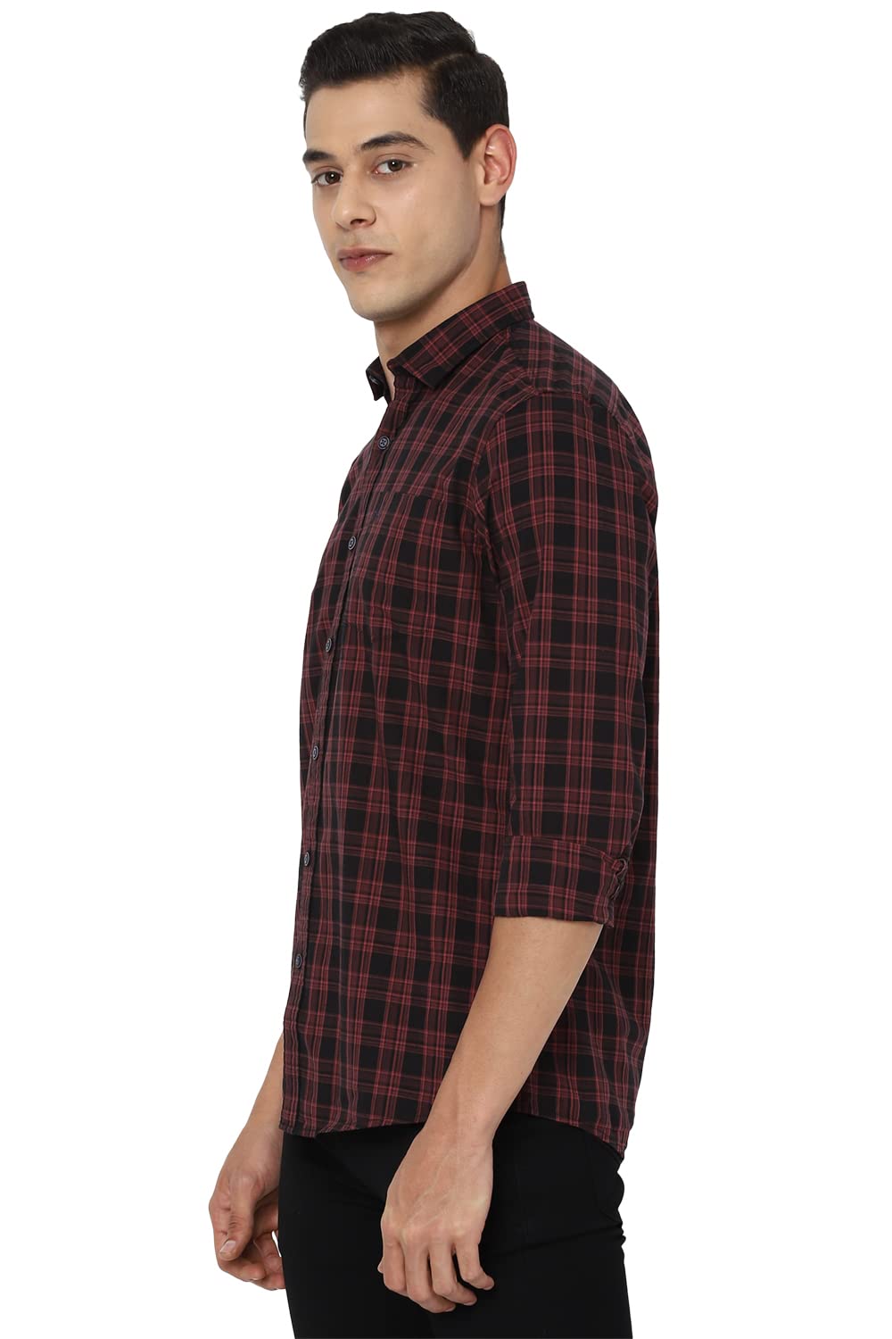 Allen Solly Men Maroon Custom Fit Check Full Sleeves Casual Shirts