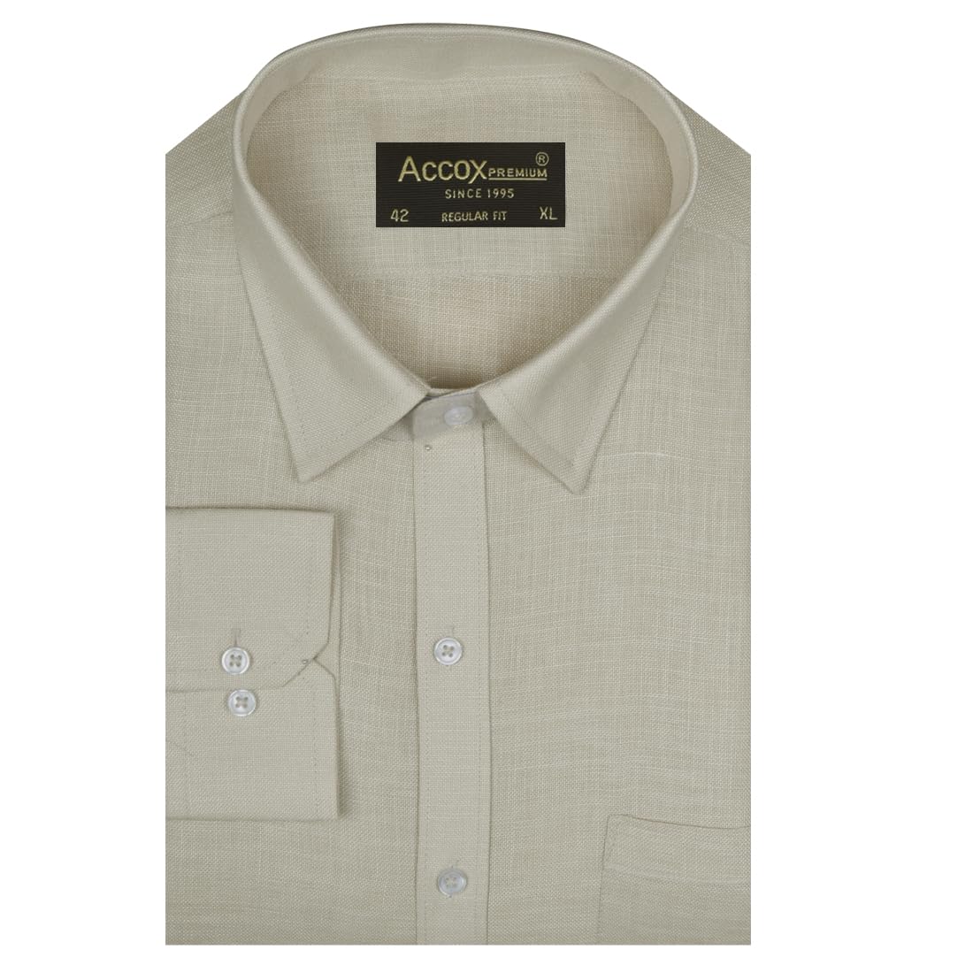 ACCOX Men's Breathable Cotton Linen Full Sleeves Regular Fit Plain Formal Shirt for Men (S_GCR365)