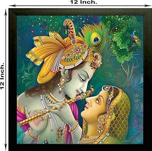 SAF paintings Religious Radha Krishna UV Coated Home Decorative Gift Item Framed Painting 12 inch X 12 inch SAA6137, Multicolor