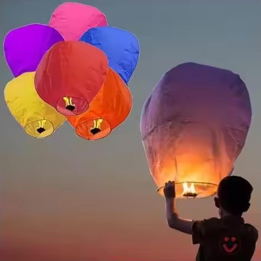 COTTONTEE Sky Lantern Assorted Colour Hot Air Balloon for Diwali/Marriage/Christmas/All Festival with Fuel Wax Candle for Birthday New Year (Pack of 10)