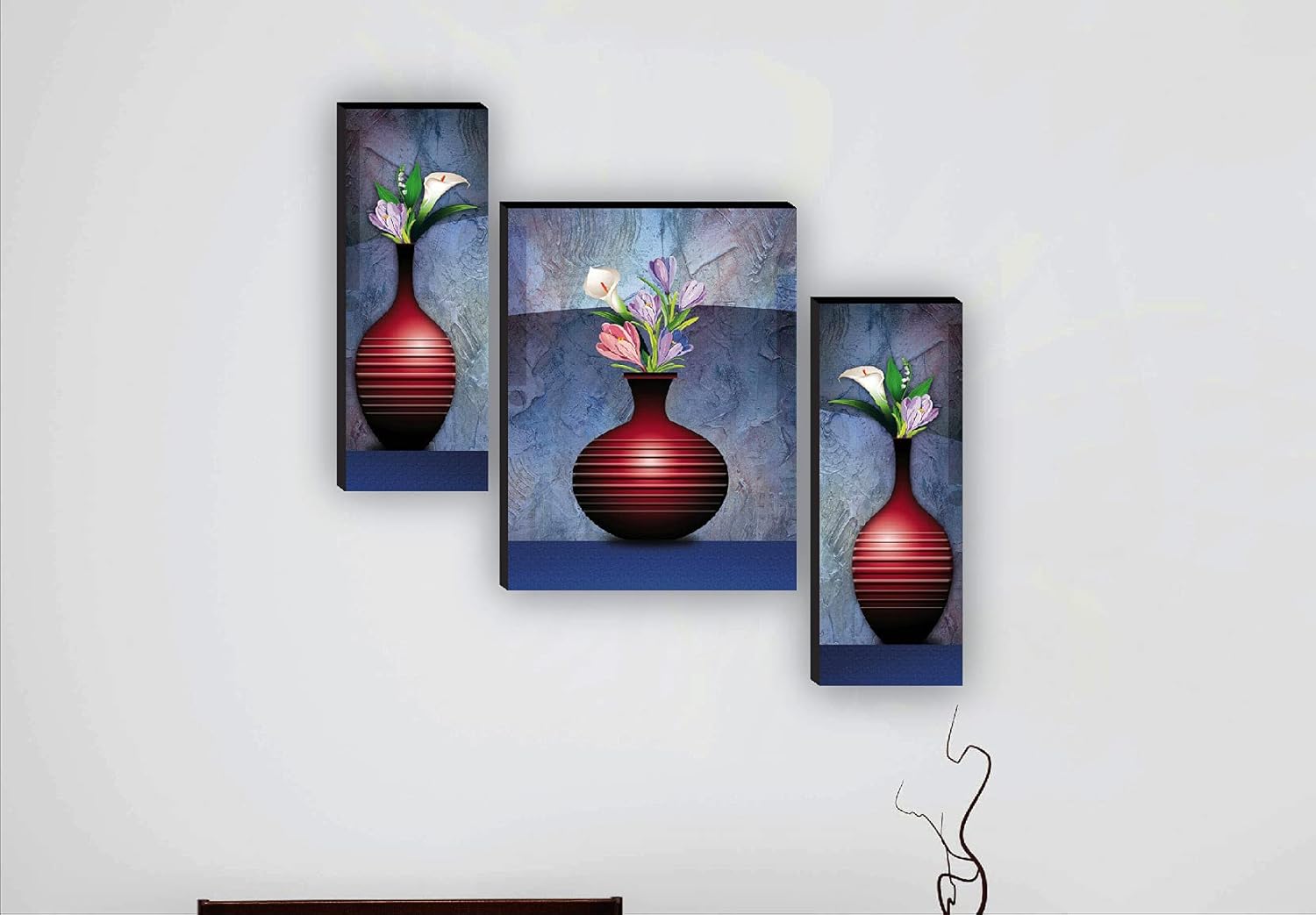 SAF paintings Set of 3 Flower Pot UV textured Paintings for living room with frame Painting 12 Inch X 18 Inch SAF-JMS64