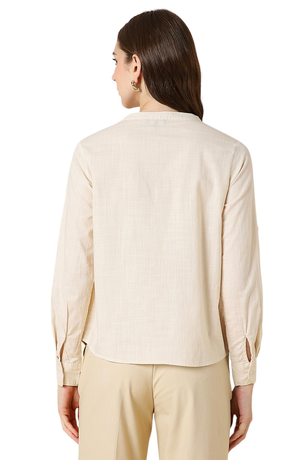 Allen Solly Women's Cotton Beige Plain Full Sleeve Casual Shirt