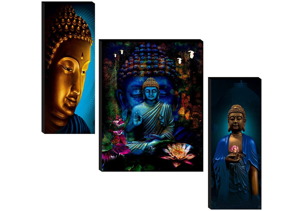 SAF paintings Set Of 3 Religious Buddha Wall Painting Home Dã©Cor Items Paintings For Living Room With Frame Wall Painting 12 Inch X 18 Inch Saf-Jm31046, Multicolour