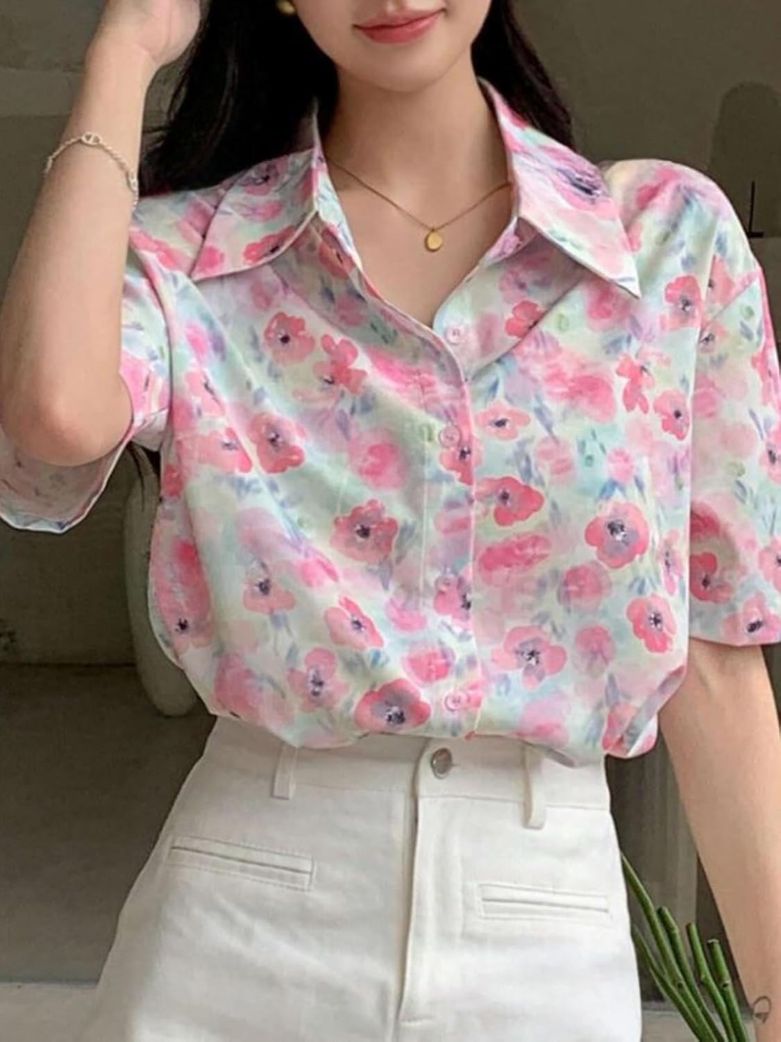 GRECIILOOKS Printed Regular Fit Shirt Korean Western Tops for Women Stylish