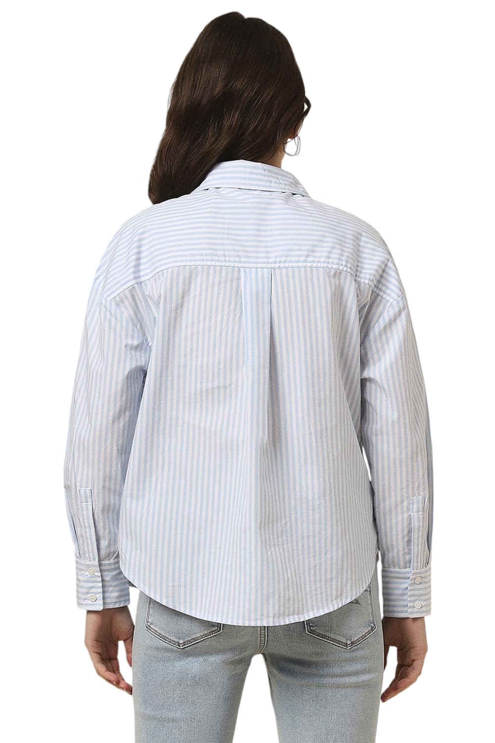 Allen Solly Women's Cotton Light Blue Striped Long Sleeve Casual Shirt