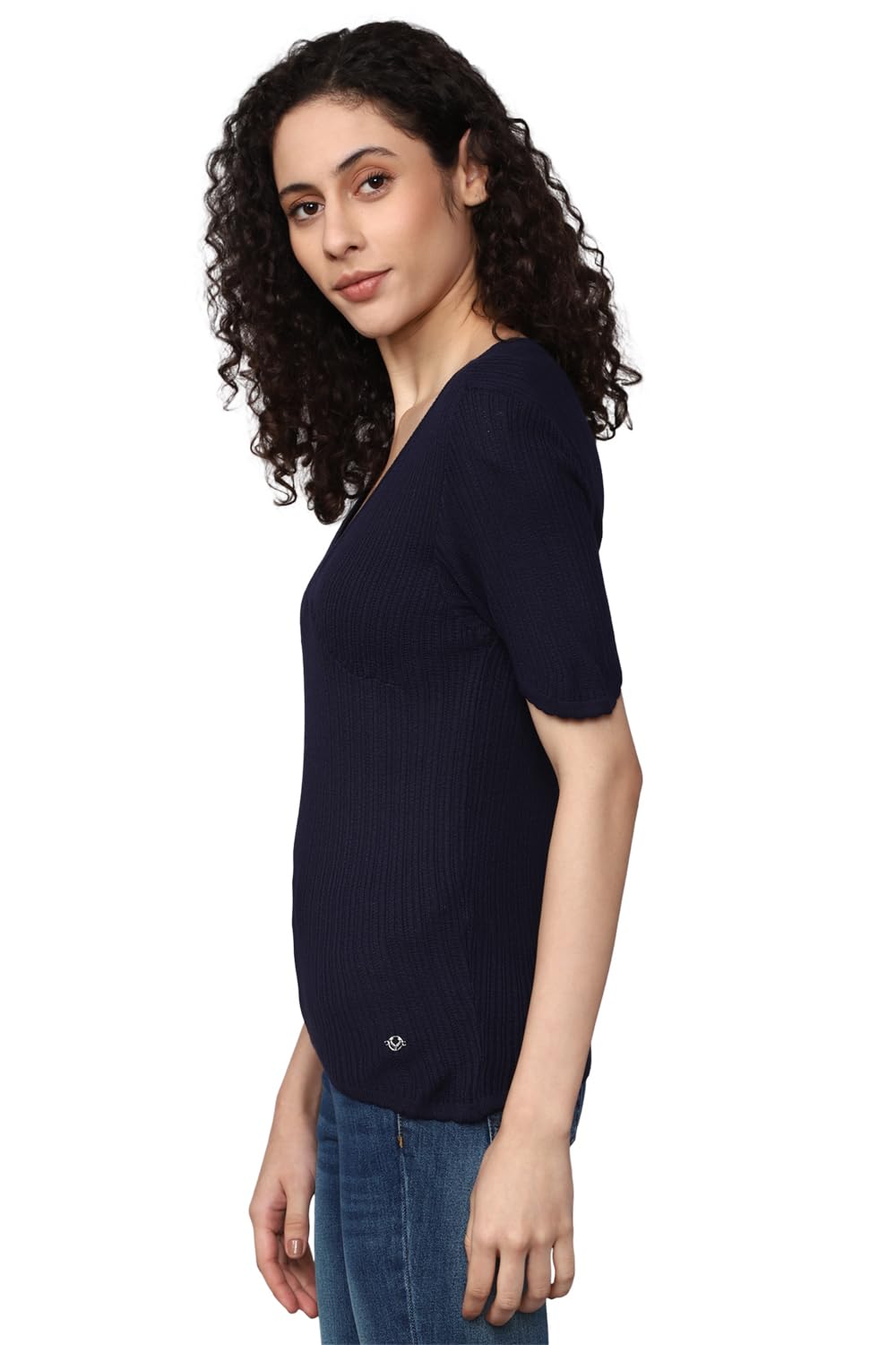 Allen Solly Women's Navy Plain Half Sleeve Casual Shirt