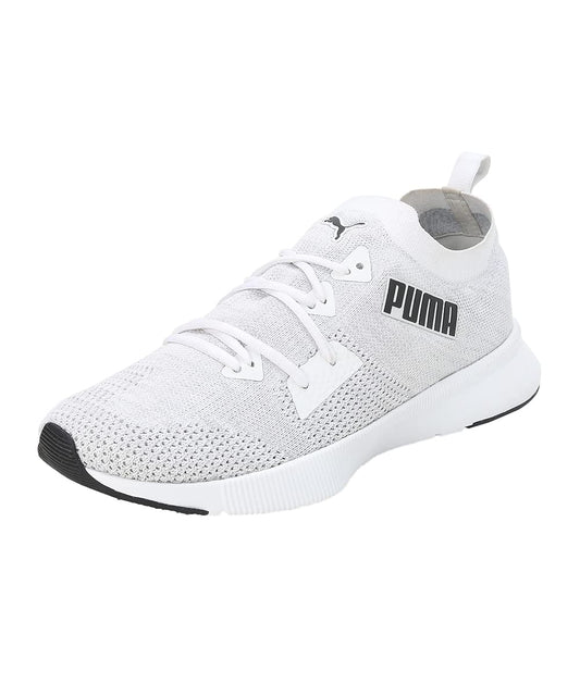 Puma Mens Flyer Runner Engineered Knit White-Cool Mid Gray-Black Running Shoes