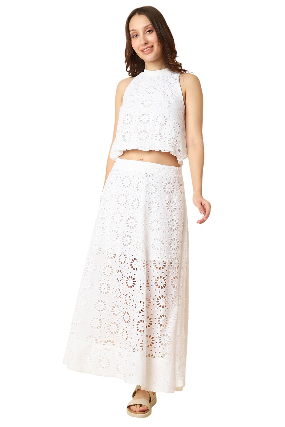 Allen Solly Women's Cotton White Printed Cut Sleeve Casual Shirt Tops