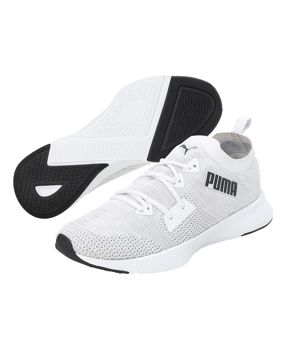 Puma Mens Flyer Runner Engineered Knit White-Cool Mid Gray-Black Running Shoes