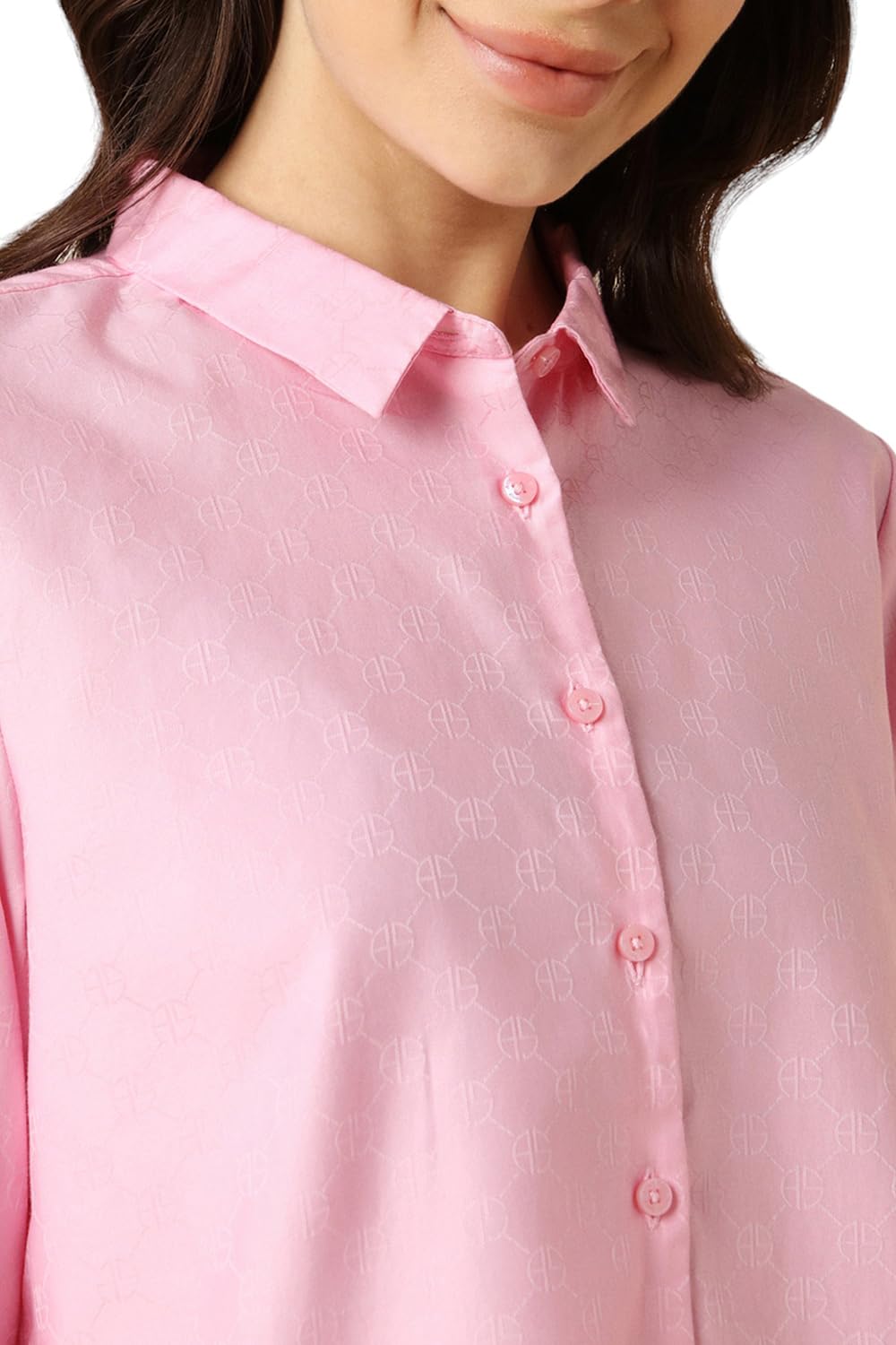 Allen Solly Women's Pink Printed Full Sleeve Formal Shirt