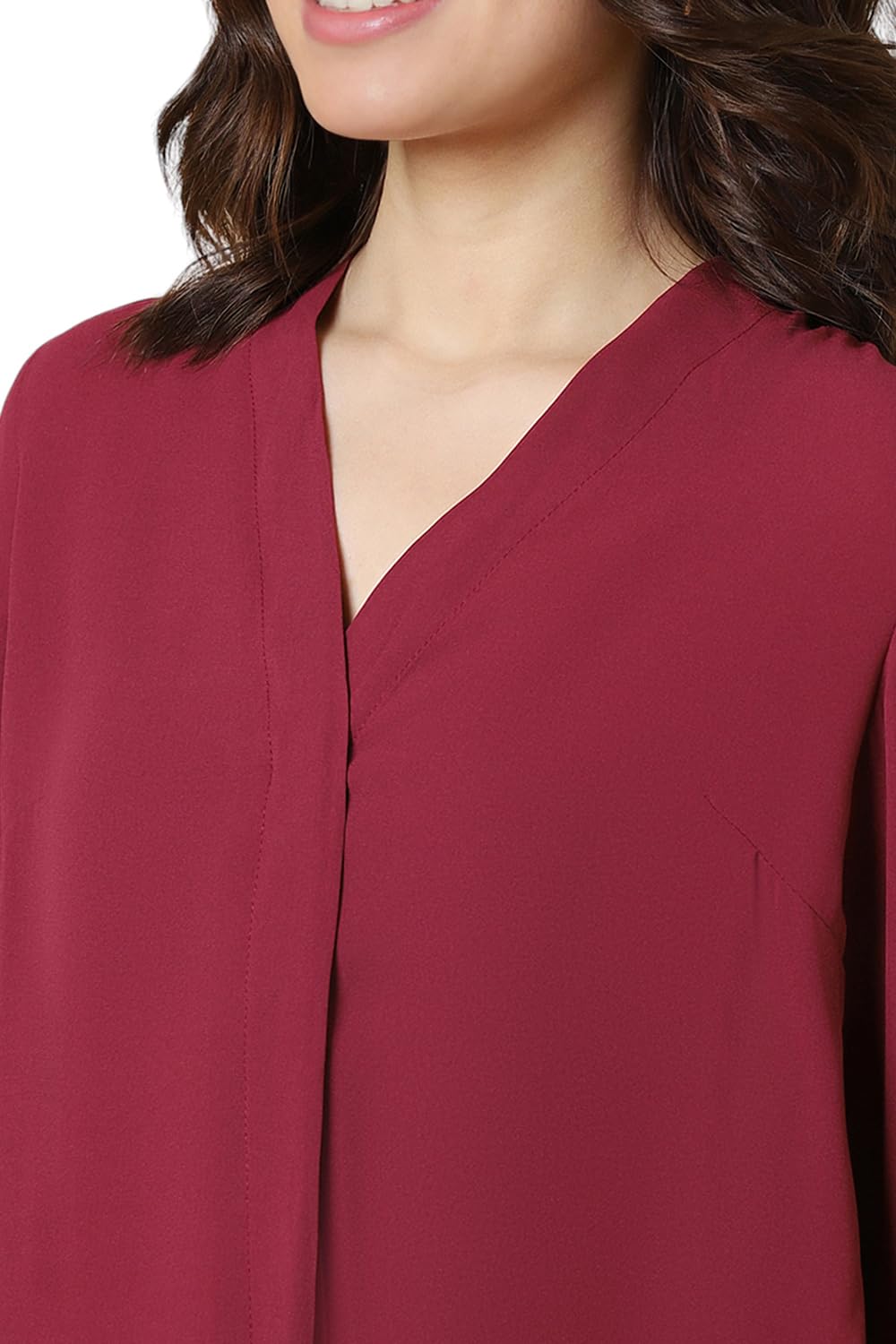 Allen Solly Women's Polyester Red Plain Long Sleeve Casual Shirt