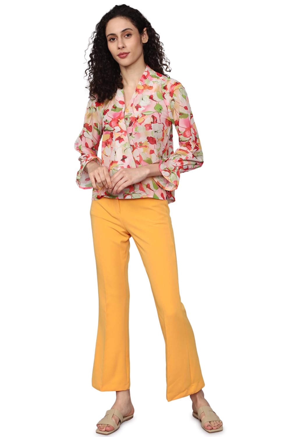 Allen Solly Women's Cream Printed Long Sleeve Casual Shirt