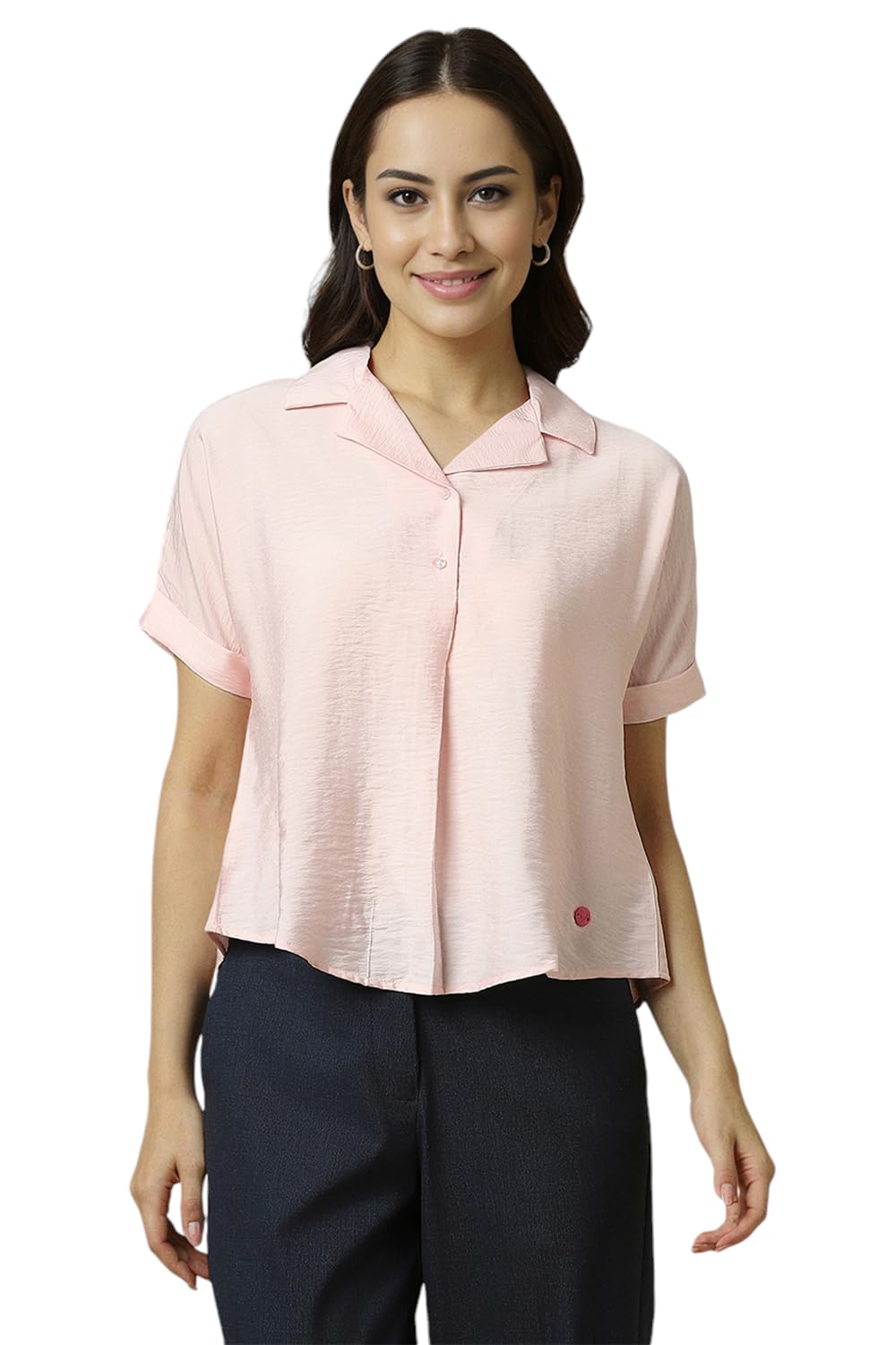 Allen Solly Women's Pink Plain Short Sleeve Casual Shirt