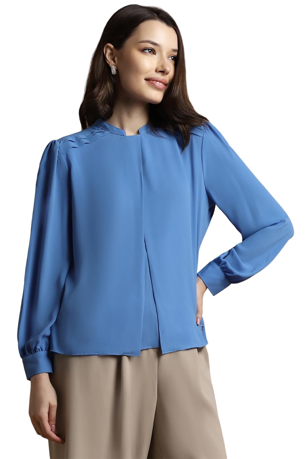 Allen Solly Women's Blue Plain Long Sleeve Blouse