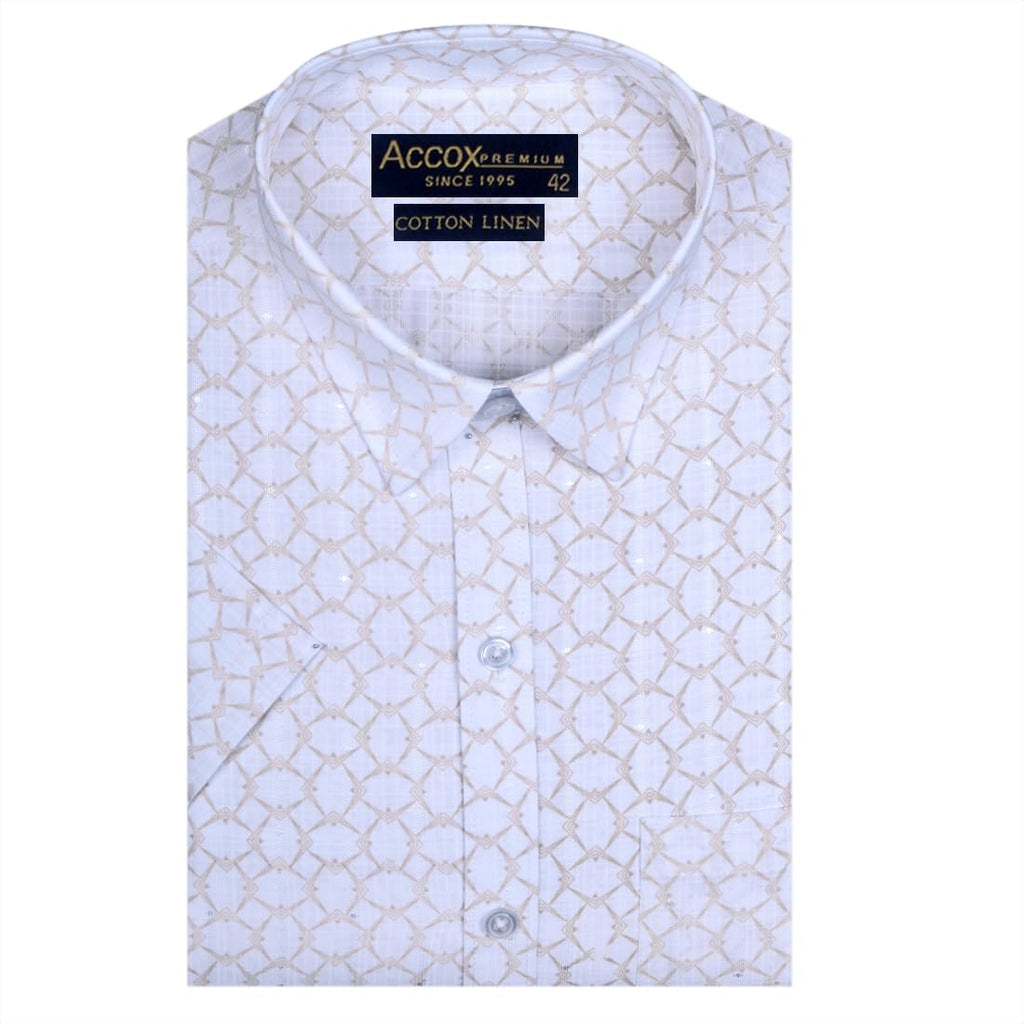 Accox Men's Cotton Linen Printed Formal Shirt (B0D22X9L2V)