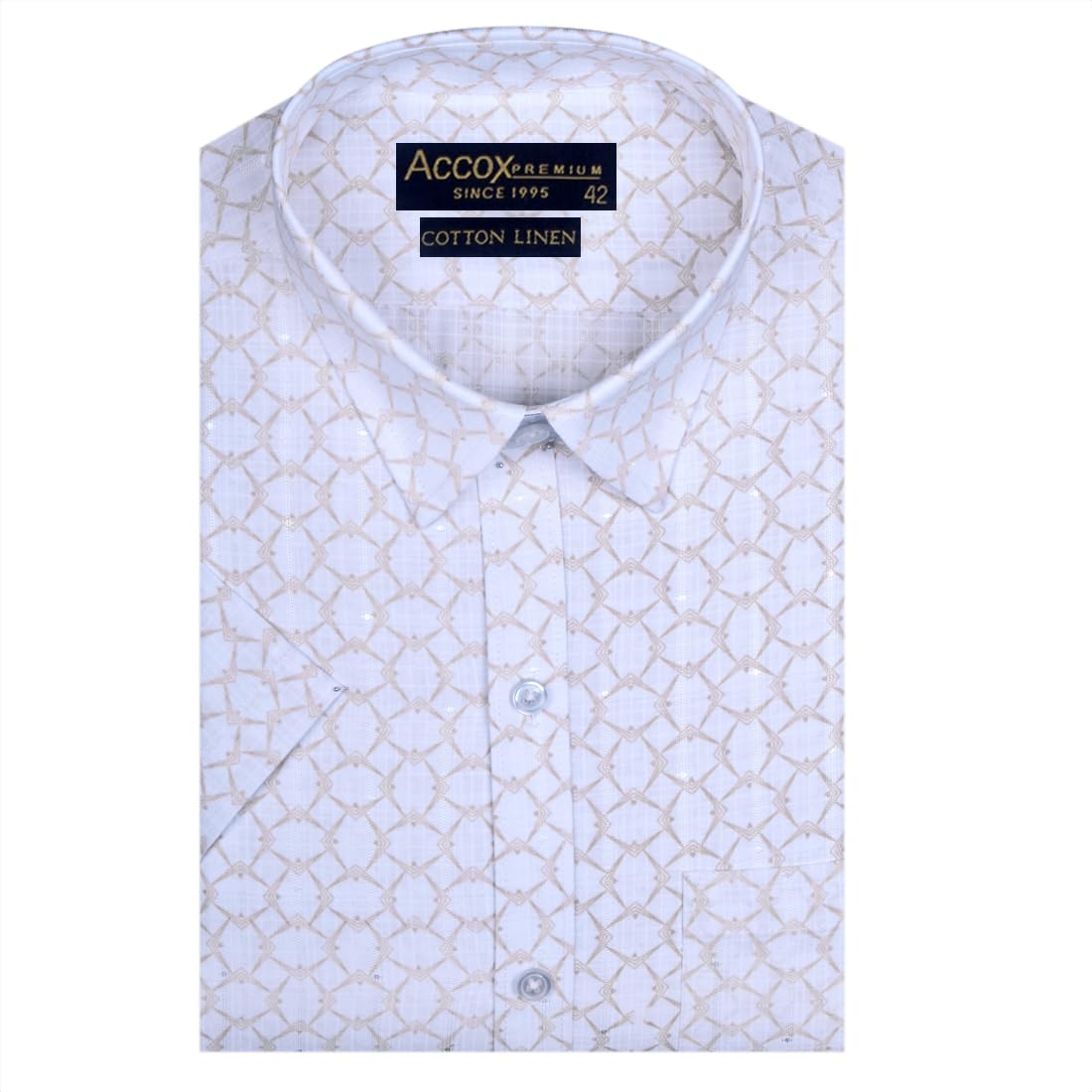 Accox Men's Cotton Linen Printed Formal Shirt (B0D22X9L2V)
