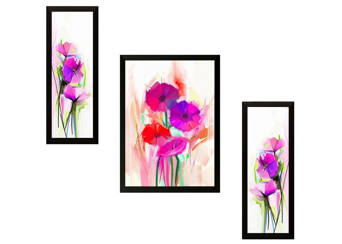 SAF paintings Diwali Gift UV Textured Flower Print Framed Painting Set of 3 for Home Decoration – Size 35 x 2 x 50 cm PhotoS53