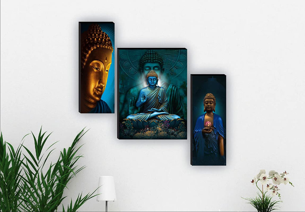 SAF paintings SAF-JM31045 Buddha Wall Painting with Frame for Home Decor (Set of 3, 12" x 18", Multicolor)